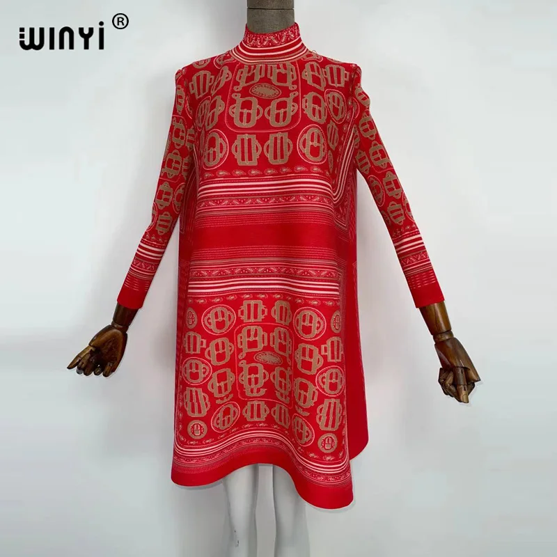 

Женское плиссированное платье WINYI, Осеннее разноцветное платье с геометрическим рисунком, рукавом семь восьмых, круглым вырезом, 2021