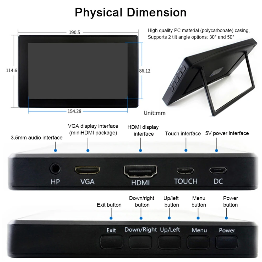 

7 Inch Raspberry Pi Touch Screen IPS Capacitive LCD 1024*600 Display With Bracket Case For Raspberry Pi 4 3 Jetson Nano Windows