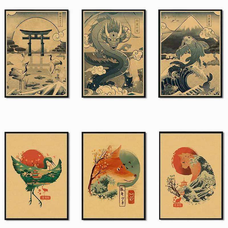 

Japanese creativity Kraft Paper Painting Posters Wall Picture For Living Room Bar Home Decor