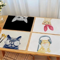 chic cotton linen placemat cartoon cute cats non slip insulation coaster dinner table mat durable bowl pads home decor tools 1pc