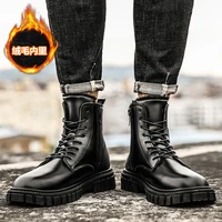 new plus velvet street wear personality side zipper casual high top warmth solid color round toe high tube mens martin boots