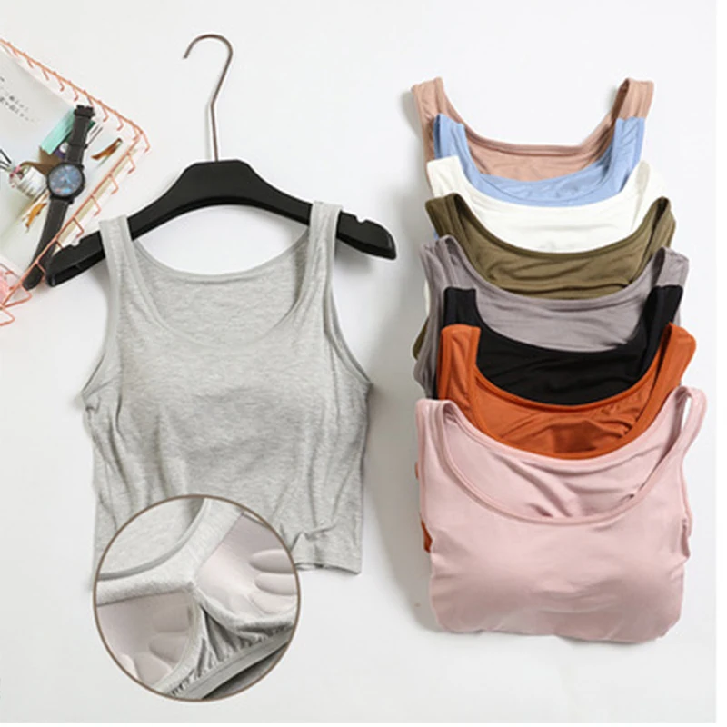 

Solid Color Quick Dry Tank Women Casual U Neck Sleeveless Top Sexy Padded Basic Stretch Hollow Out Tank Tops