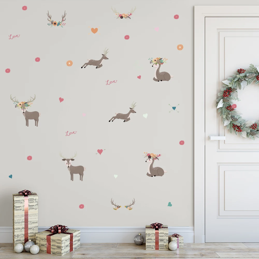 Забавная атмосферная Милая Наклейка на стену с изображением лося стекло ПВХ