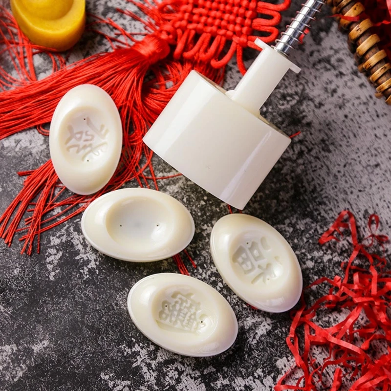 

Mooncake Mold with 4 Ingot Stamps Cookie Cutter Hand Press Green Bean Cake Mould