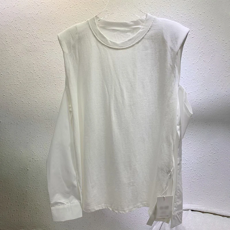 

VGH Casual Two Piece Set For Women Lapel Korean Coats O Neck Long Sleeve Hollow Out T Shirts Fashion Sets Female 2021 Spring New