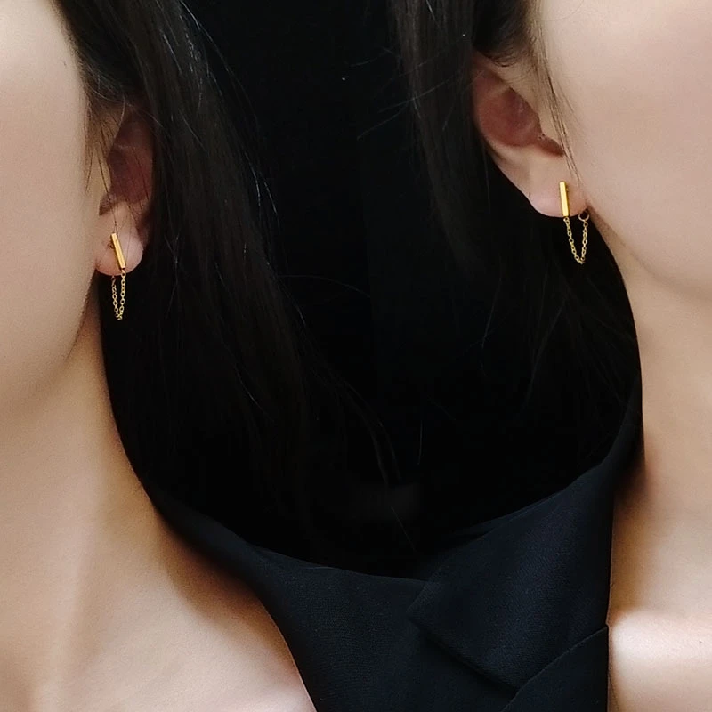 

Simple Gold Color Stainless Steel Stud Earrings Bohemian Style Long Tassel Ear Line for Women 2020 New Jewelry Brincos Bijoux