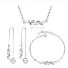 Простой 925 стерлингового серебра ювелирные наборы ветка листья циркония ожерелье + серьги + браслет для женщин подарок для девочки