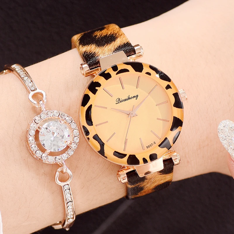 Женские леопардовые часы новые модные повседневные кожаные кварцевые женские
