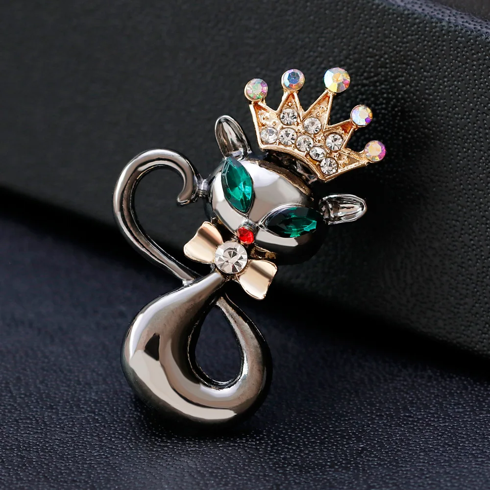 Женская Брошь в виде животного Металлическая корона с синим кристаллом и эмалью |