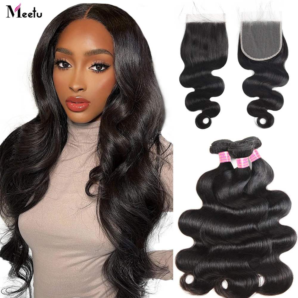 

Meetu 5x5 Lace Closure with Bundles Malaysian Body Wave Bundles with Closure Human Hair Bundles with Lace Closure