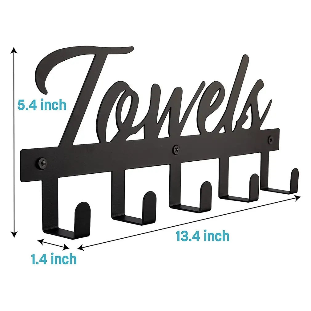 

Hook Letter Pattern Clothing Storage Rack Iron Robes Towel Holder for Bathroom Key Coat Umbrella Door Back Hook 34cm x 12.5cm