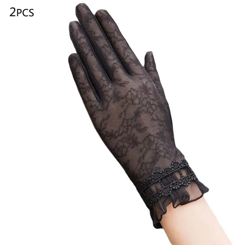 

Women Summer UV Protection Lace Gloves Touch Screen Non-Slip Ice Silk Sunscreen Driving Thin Short Mittens