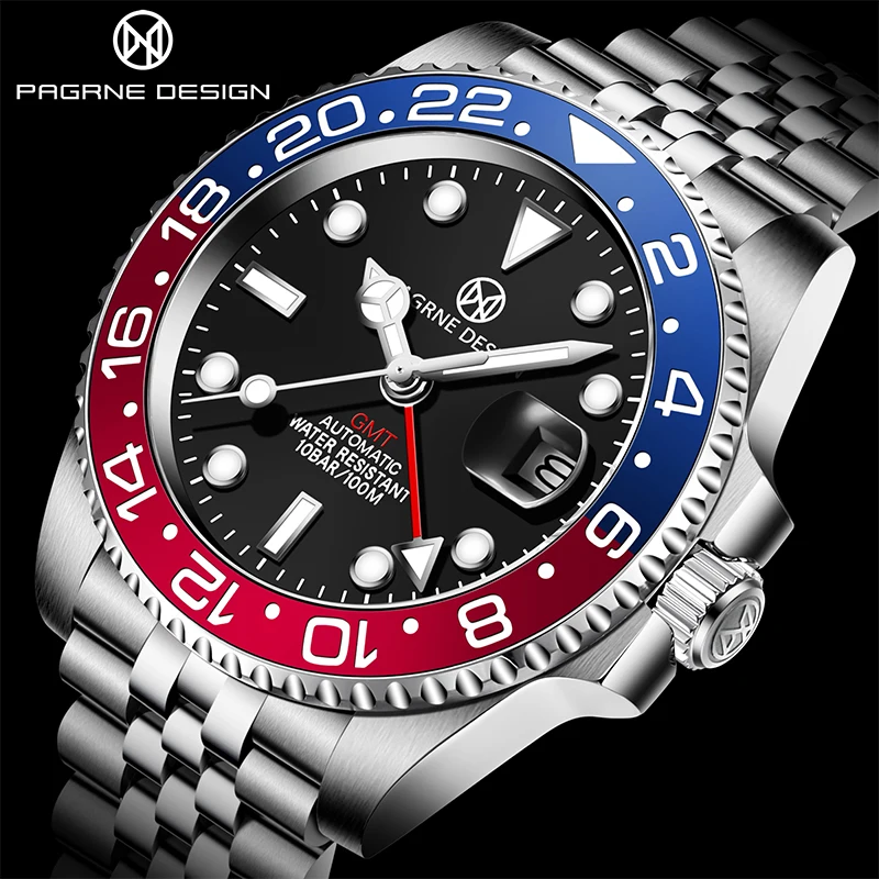PAGRNE дизайн 2021 Новинка GMT 40 мм автоматические мужские часы лучший бренд Роскошные