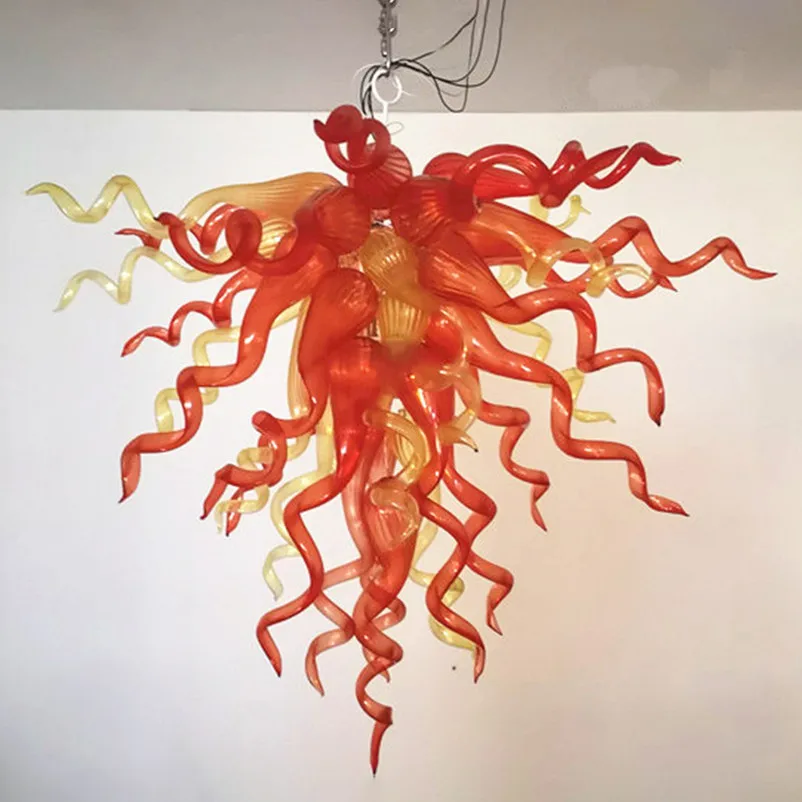 

Hand Blown Glass Chandeliers Art Decor Orange Champagne Chain Pendant Lamps 20 Inches