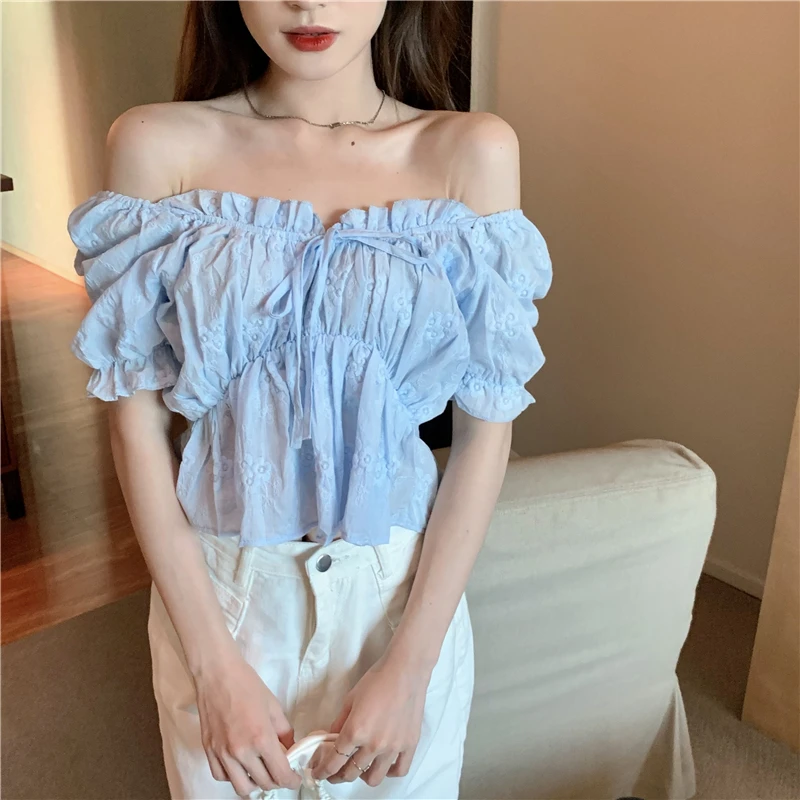 

BETHQUENOY Camisas De Mujer Puff Sleeve Blouses Summer Women Tops Chemise Femme White Shirts Woman Sexy Clothes Bluzka Damska