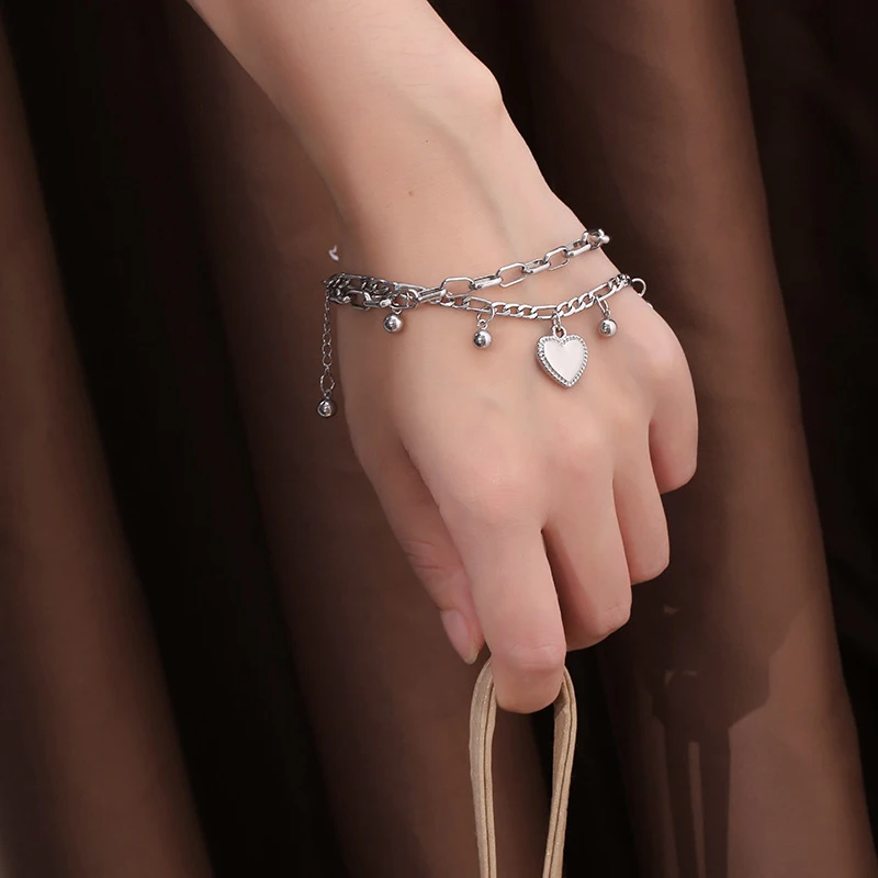 

New Hiphop/rock Sweet Heart Punk Double Layer Bracelet Fashion Trend Street Shooting Accessories Cool Female Streetwear Jewelry