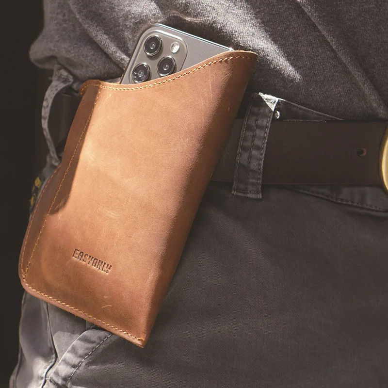 Fanny Waist Bag Men Genuine Leather Belt Bum Leg Hip Packs for Men 6-7.5inch Cell Phone Cigarette Lighter Box Case Outdoor Pouch