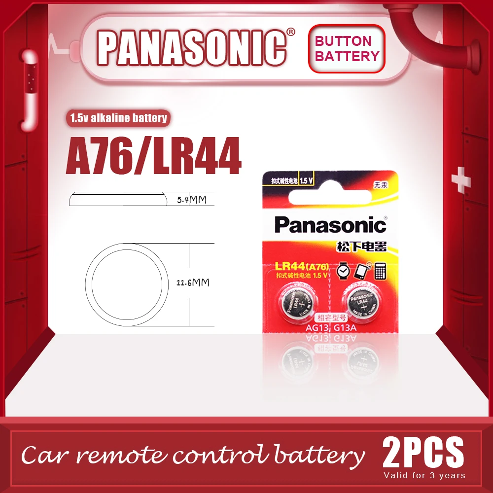 Щелочные батареи 2 шт./лот PANASONIC оригинальные LR44 A76 1 5 в AG13 SR1154 357 Кнопочная батарея