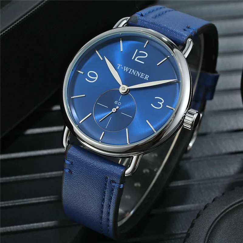 Часы наручные WINNER Мужские механические спортивные брендовые Роскошные Синие в