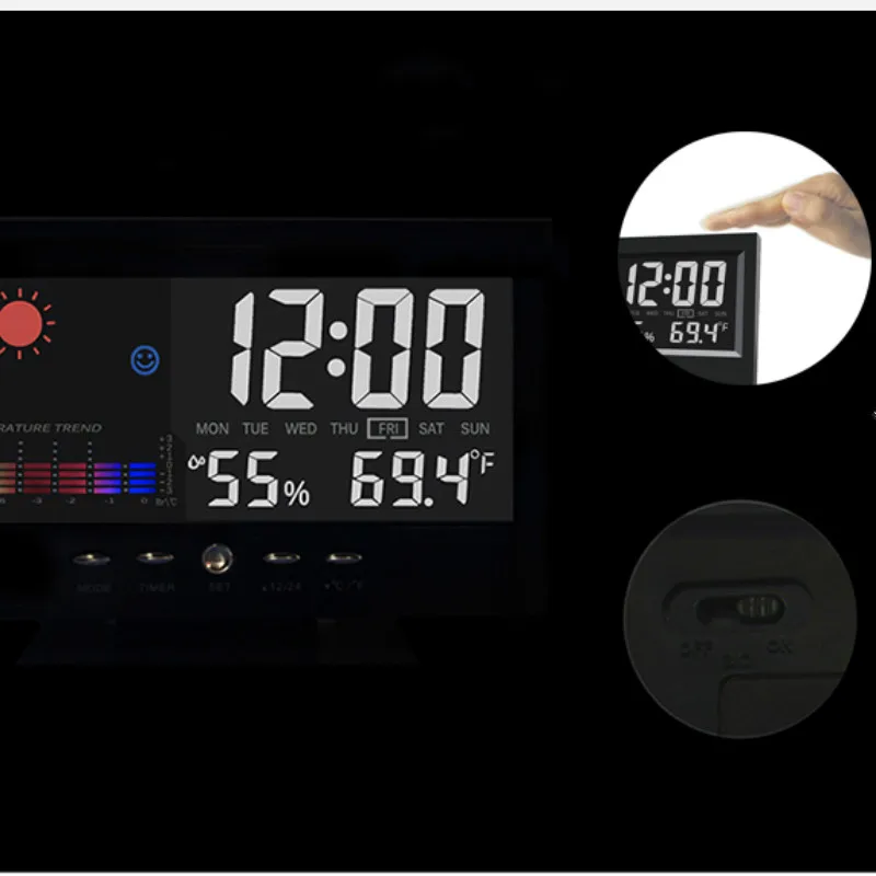 

LED Digital Projection Alarm Clock Temperature Thermometer Desk Time Date Display Projector Calendar USB Charger Table Led Clock