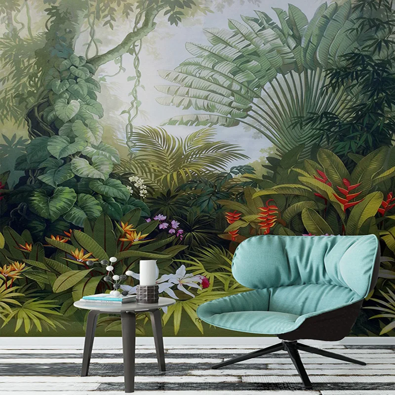 

Custom Mural Wallpaper Hand Painted Tropical Rainforest Plant Landscape Painting Wall Papers Home Decor Living Room Papier Peint