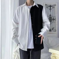 summer black white vintage korean fashion mens clothing sweatshirts mens harajuku long sleeve button up social shirts top