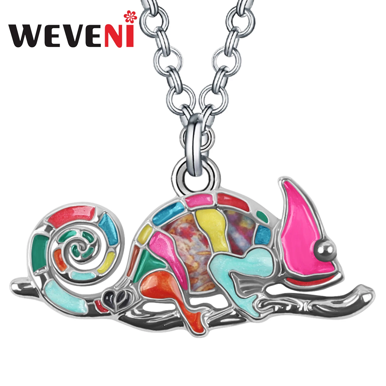 Ожерелье WEVENI из эмалированного сплава с цветами Ящерицей хамелеоном цепочка