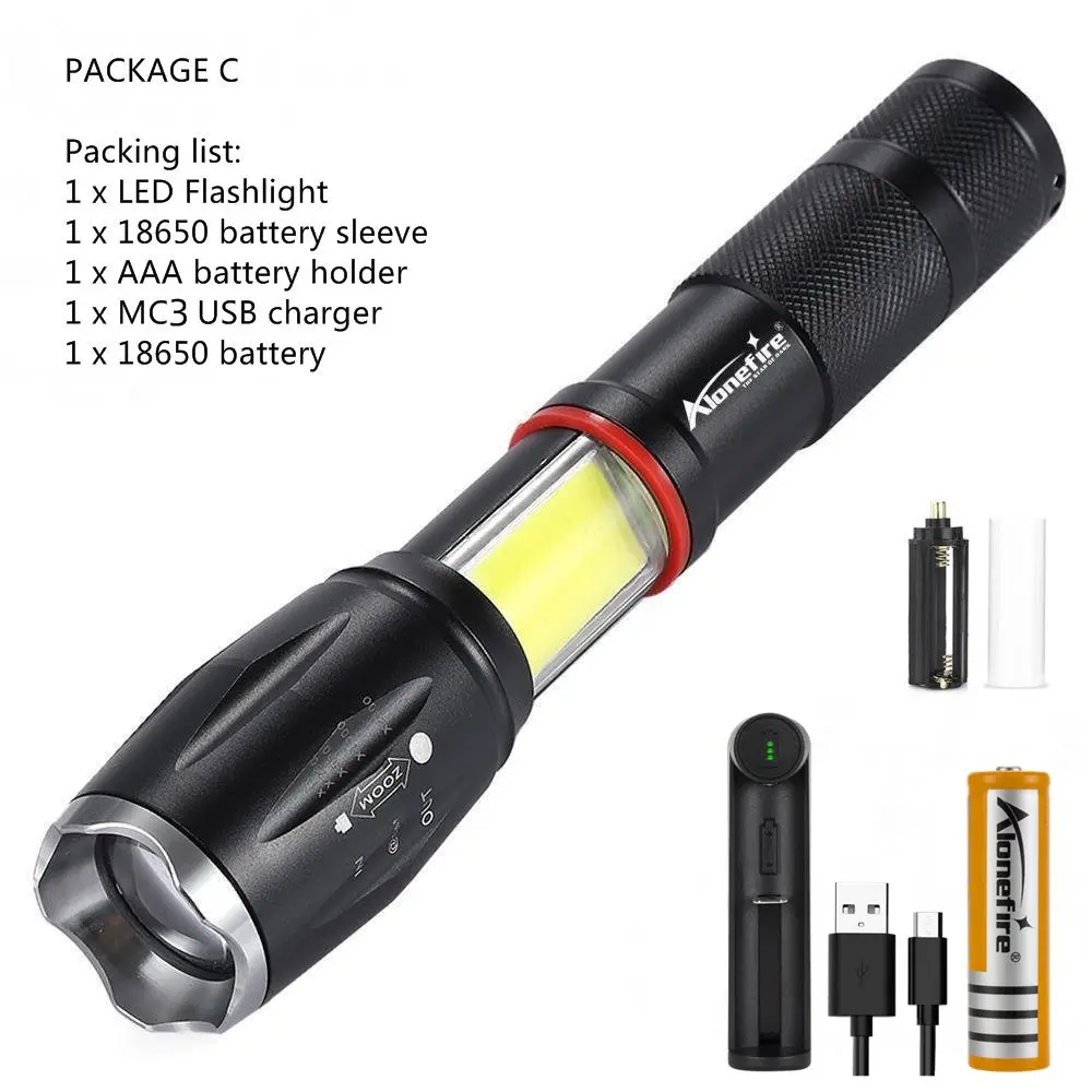 PACKAGE C AloneFire G701 Многофункциональный зум светодиодный фонарик 5000лм CREE XML T6 фонарь COB лампа магнит AAA 18650 перезаряжаемая батарея - Испускаемый цвет: PACKAGE C