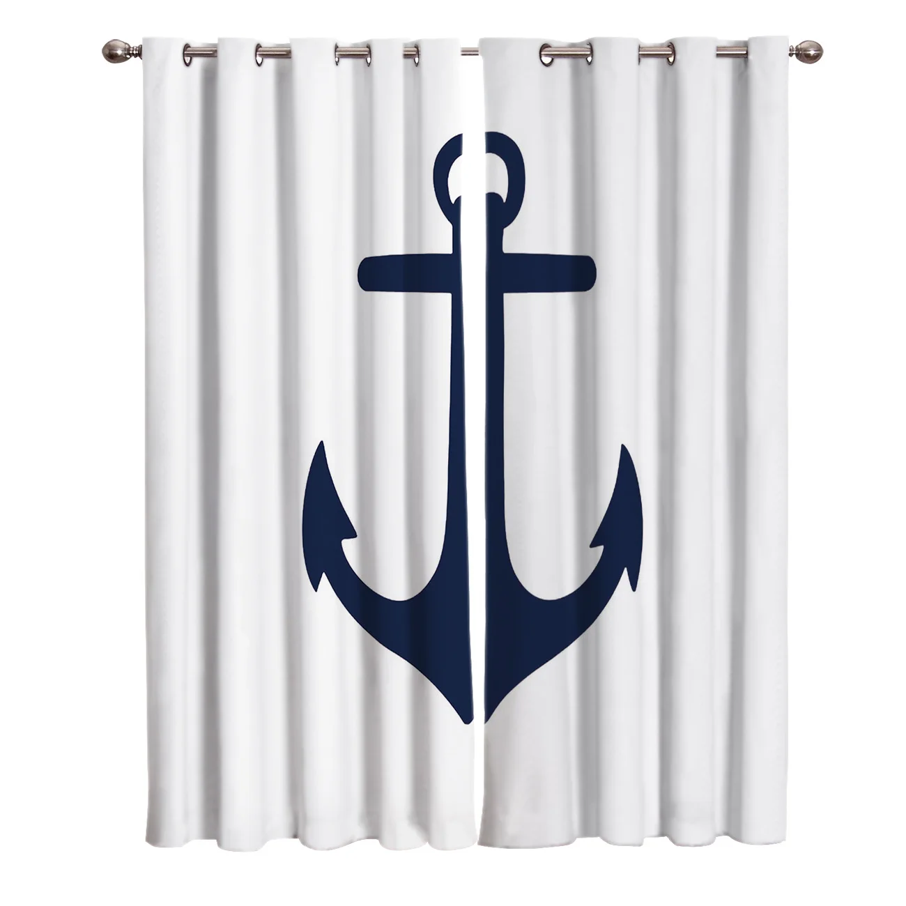 Занавески Якорные синие и белые для комнат большие шторы с цветами люверсами