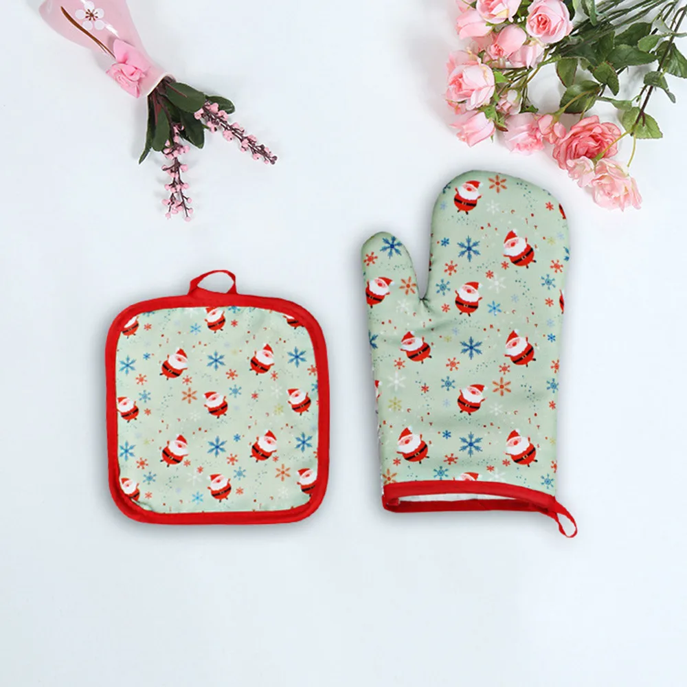 Рождественские Противо горячие перчатки для выпечки микроволновая печь