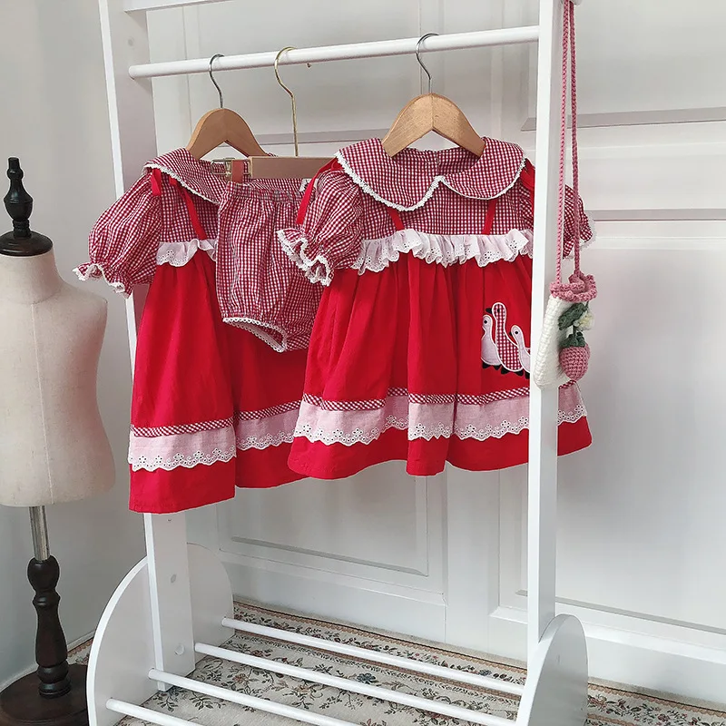 2020 Summer New Arrivals English Wind Ducks Delicate Embroidery Double Dress Little Girls Toddler Girl Holiday | Детская одежда и