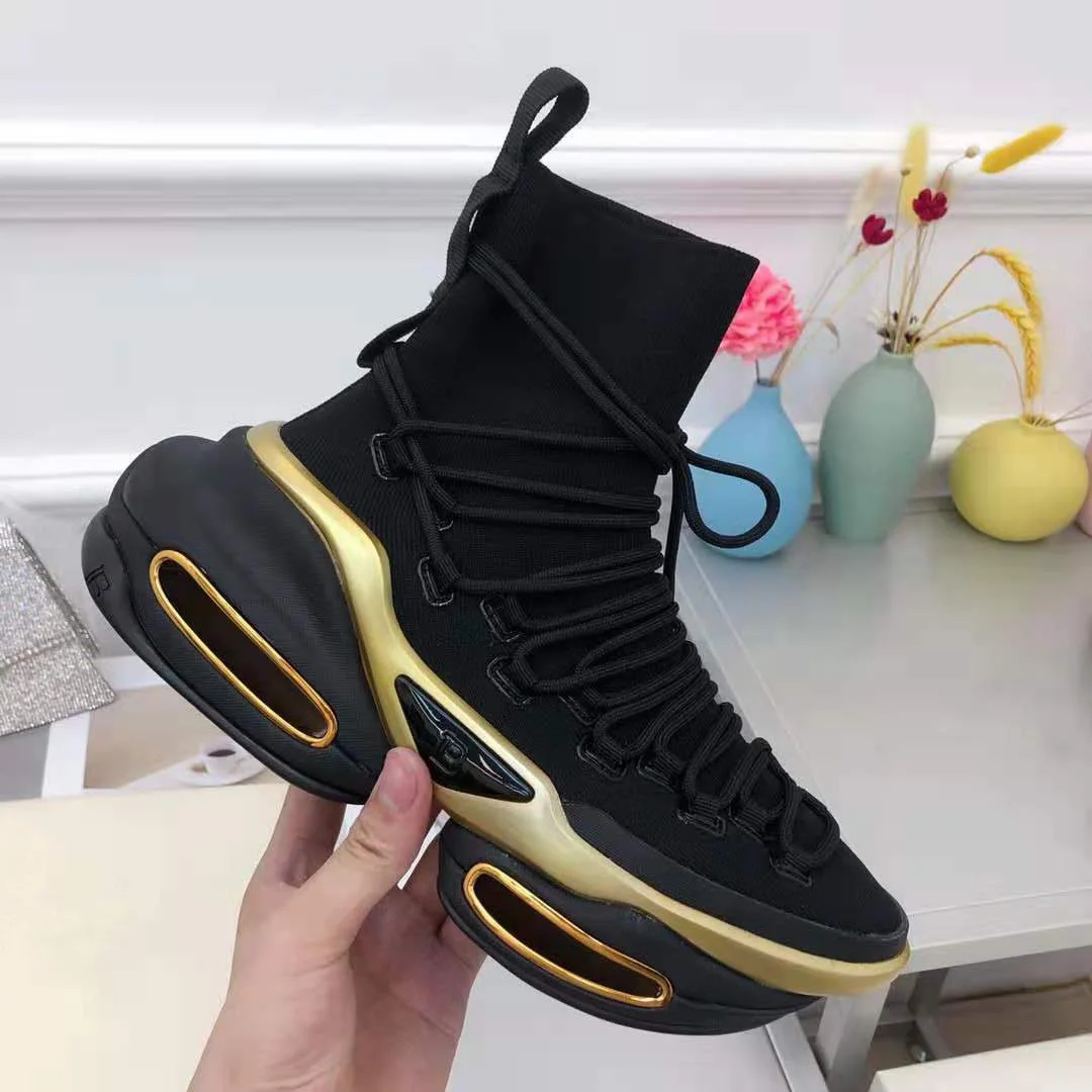 Женские кроссовки со шнуровкой черные высокие на платформе во Франции Парижа |