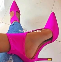 new fashion women pointed toe suede leather stiletto heel pumps rose red cut out t strap high heels formal dress heels shoes