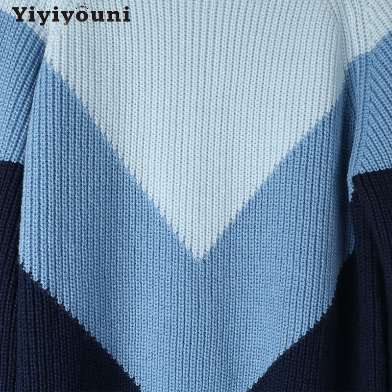 

Yiyiyouni Autumn Winter Color Patchwork Knitted Sweater Women Casual Long Sleeve Loose Pullovers Women Oversized Vintage Jumper