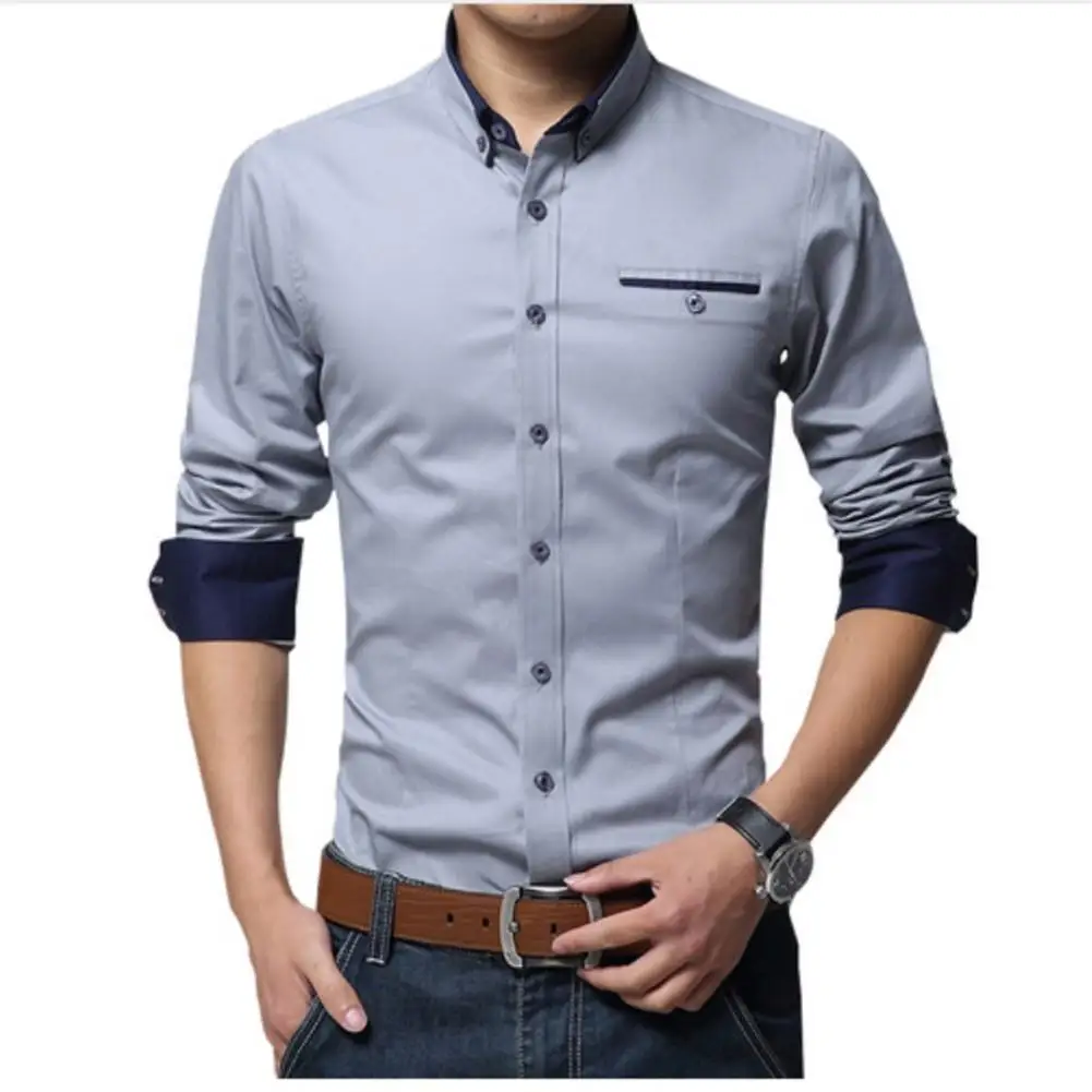 

Shirts Quality French Cufflinks cover button turndown collar long sleeve solid plain business men slim fit non-iron dress shirts