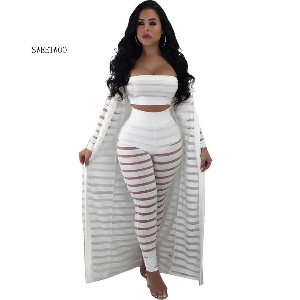 Женский сетчатый костюм тройка в полоску привлекательный облегающий без