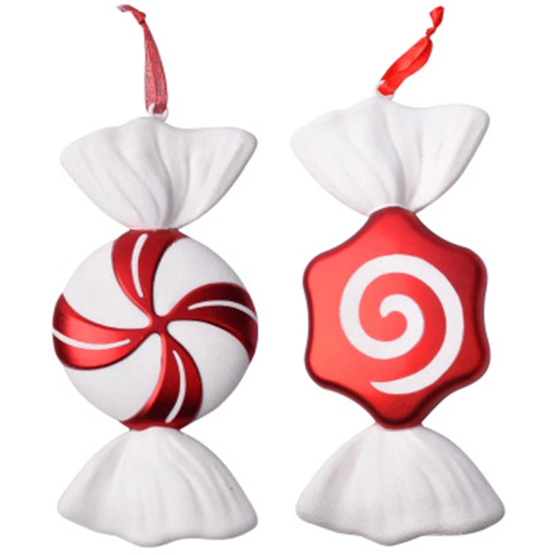 

2 Pcs Christmas Decorations Scene Layout Gift Pendant DIY Candy 30Cm Red And White Color Candy Stage Layout, A & C