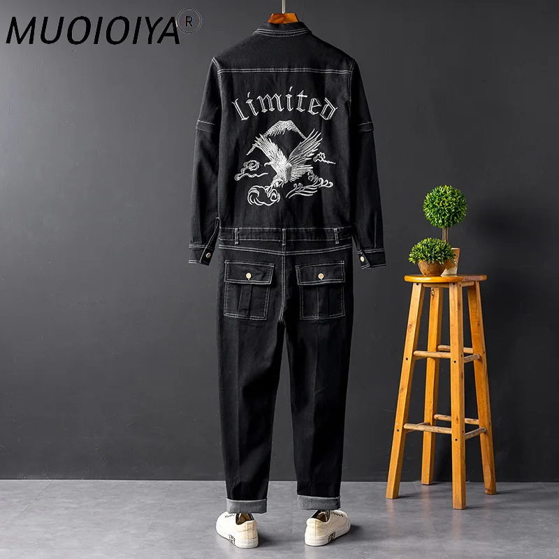 

Джинсовый комбинезон для мужчин, джинсовый комбинезон с длинным рукавом, Мужская модная одежда, трендовый уличный черный костюм с брюками с...