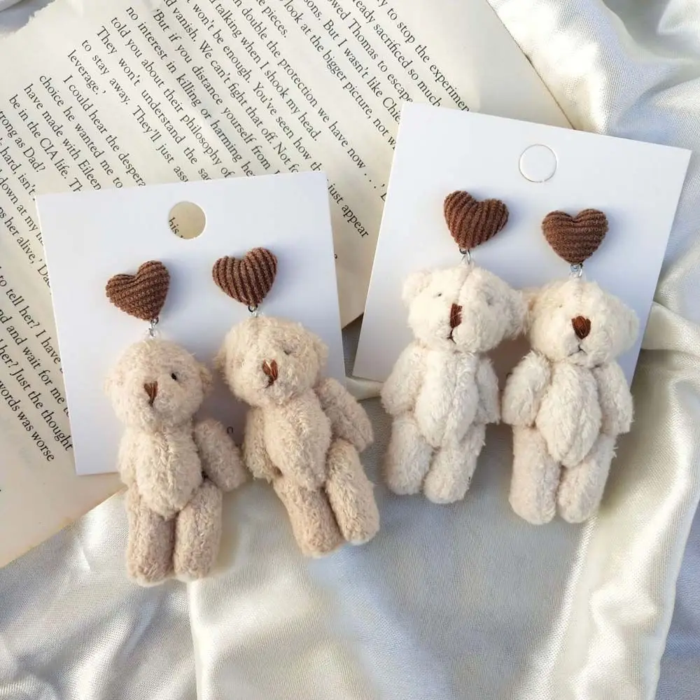 

Sweet Fashion Jewelry Small Bear Love Heart Ear Studs Women Earring Plush Bear Earrings Korean Style Bear Clip Earrings