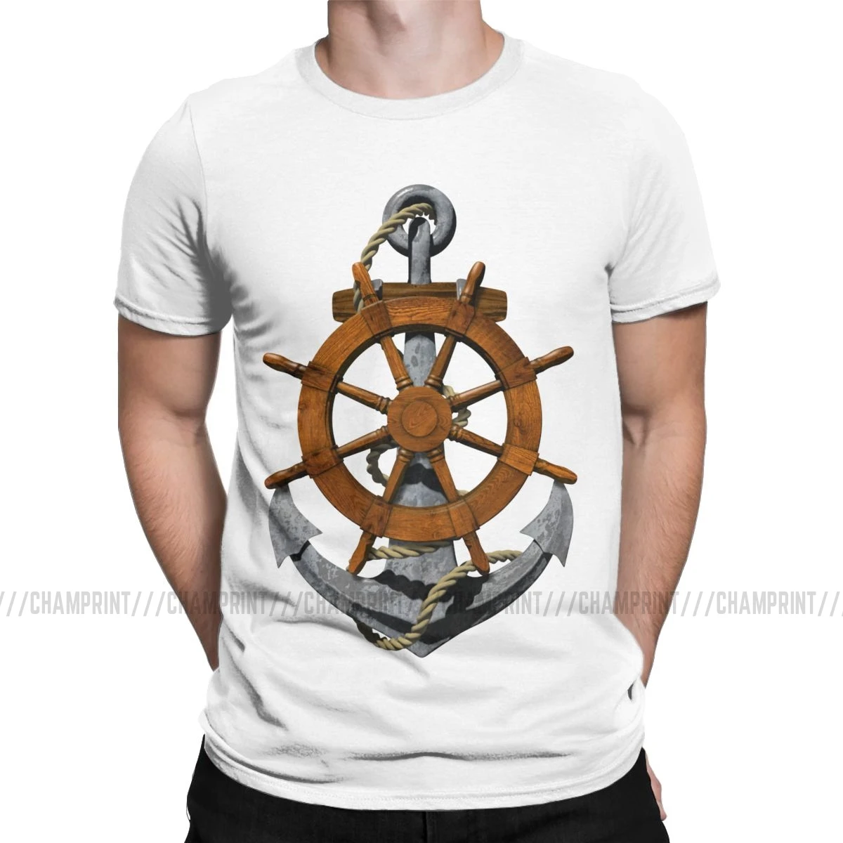 Футболка мужская хлопок короткий рукав морской корабль колесо и якорь парусный