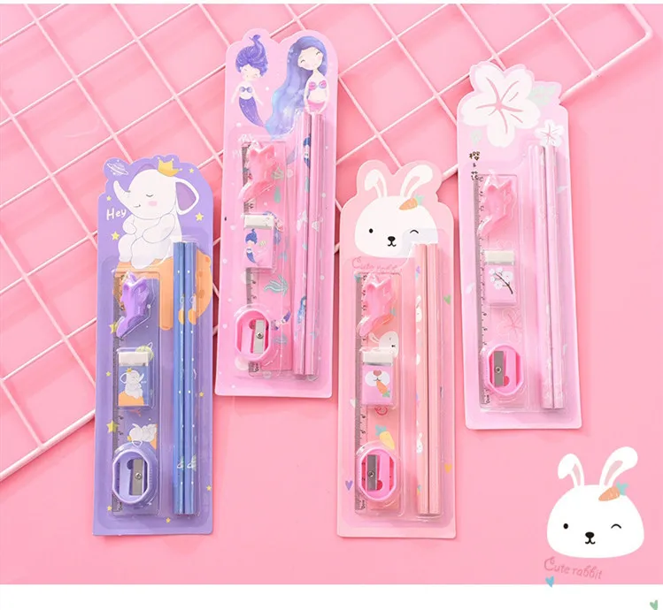 1 Набор Kawaii Мультфильм Единорог кролик HB деревянные карандаши для детей эскиз исследования карандаши с линейкой ластик Ручка точилка подарочный набор