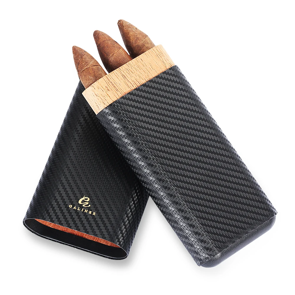 

GALINER Humidor Cigar Box Leather Lining Cedar Wood New Smoking Accessories Fit 3 Cigars Tube Case Luxury