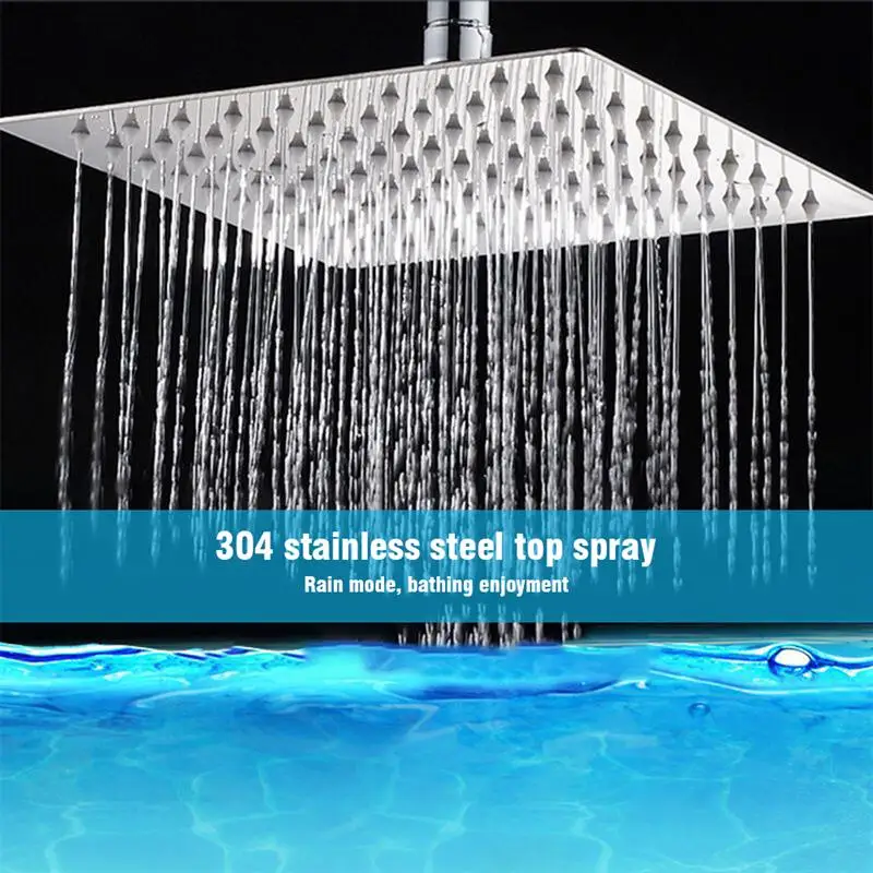 

12 Inch Square Shower Head Waterfall Chrome Large Overhead 304 Stainless Steel High Pressure Rainfall Head Angle Adjustable
