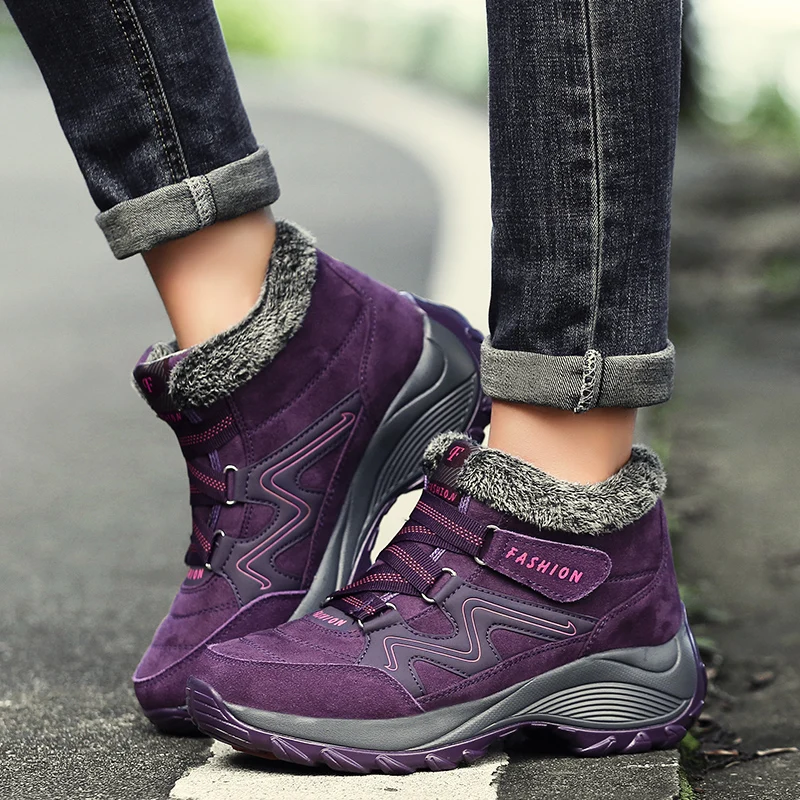 Winter Women's Ankle Boots Snow Women Warm Thick Plush Waterproof Female Wedge Suede Non-Slip Lady Casual Shoes | Обувь