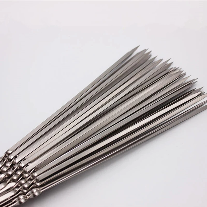 

15pcs Reusable flat stainless steel barbecue skewers bbq Needle stick For outdoor camping picnic tools cooking tools