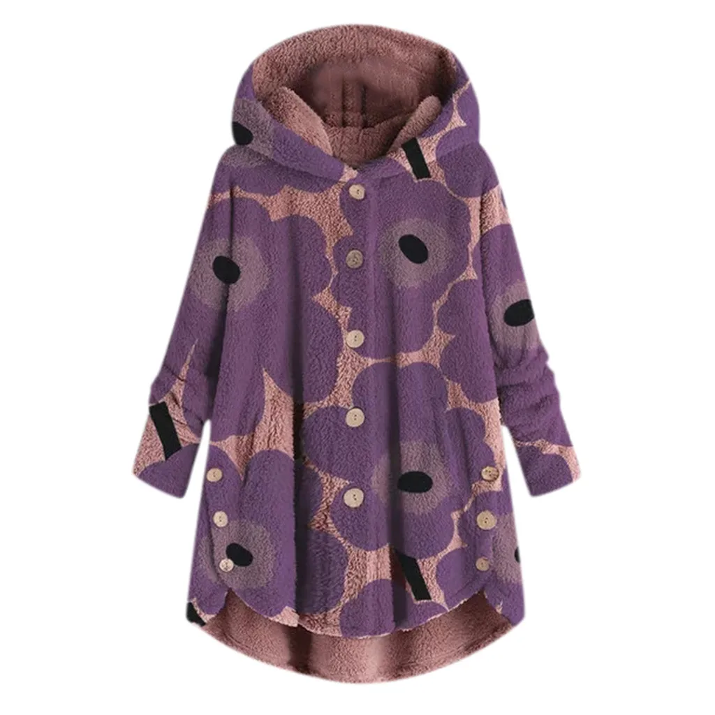 Модное женское пальто модное на пуговицах с принтом пушистые топы пуловер