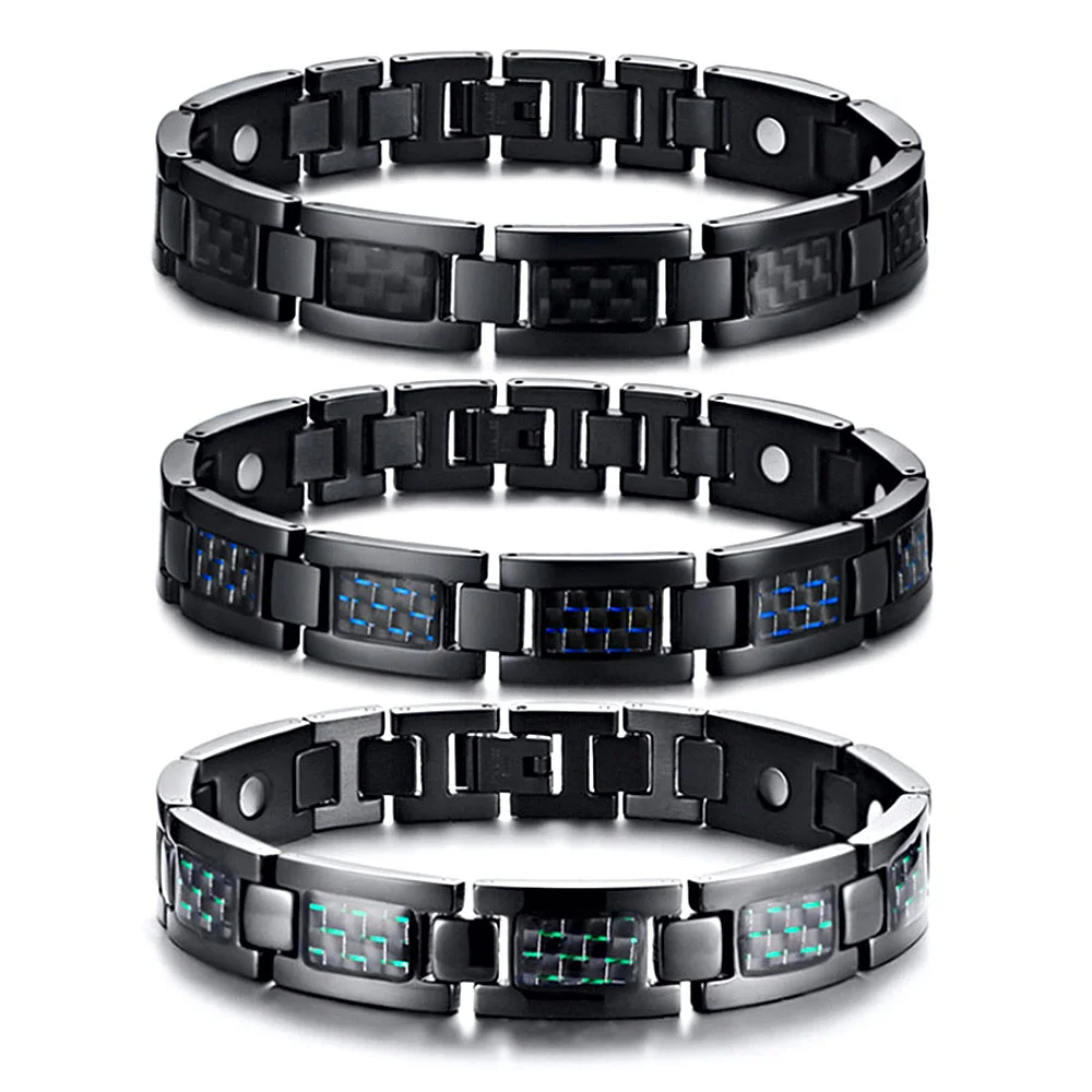 FINE4U B393 Mens Blue Carbon Fiber Titanium Magnetic Bracelet Magnet for Pain Relief | Украшения и аксессуары