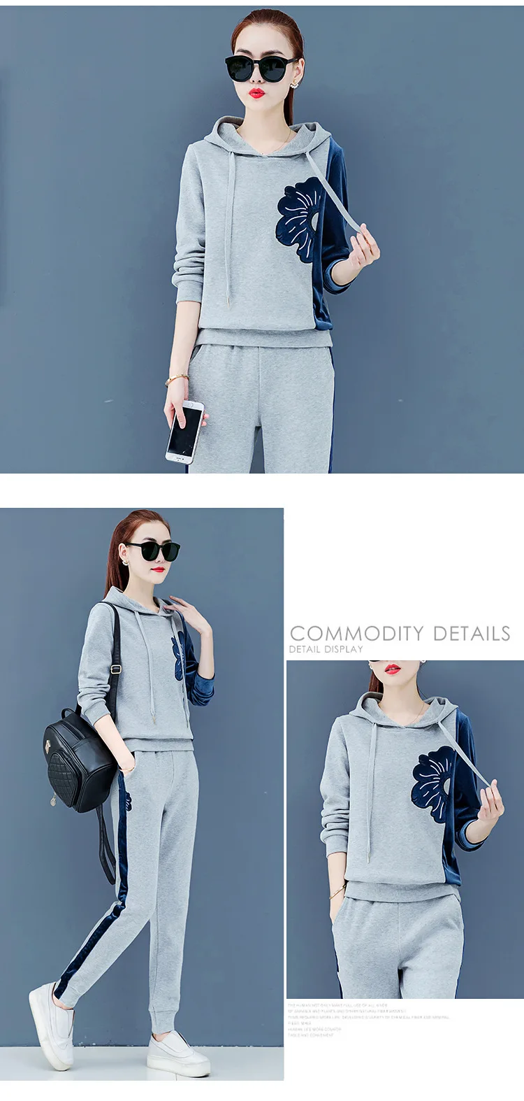 Womens Velour Tracksuit Set Casual Zipper Long Sleeve 2 Pieces Outfits Hoodie Sweatshirt& Sweatpants Size with Pocket M-3XL