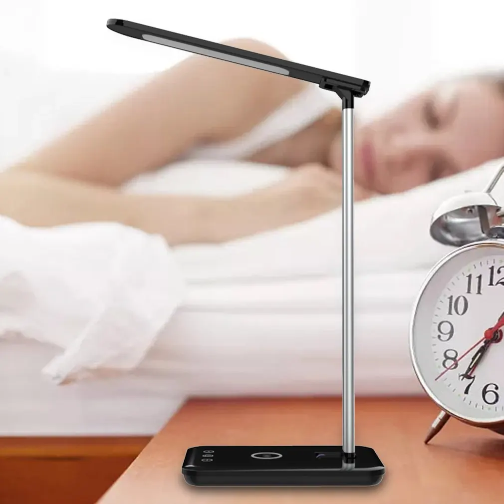 

10W QI Wireless Charging LED Desk Lamp Eye Protect Study Business Light Table Lamp 5 Brightness Levels Eye-Caring Lamp