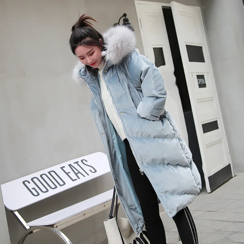 Корейская Студенческая хлопковая куртка с большим меховым воротником Женская